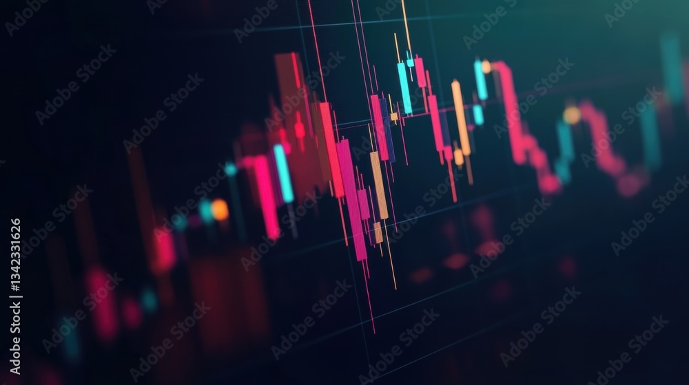 Poster abstract colorful stock market chart with dynamic data visualization for financial analysis and inve