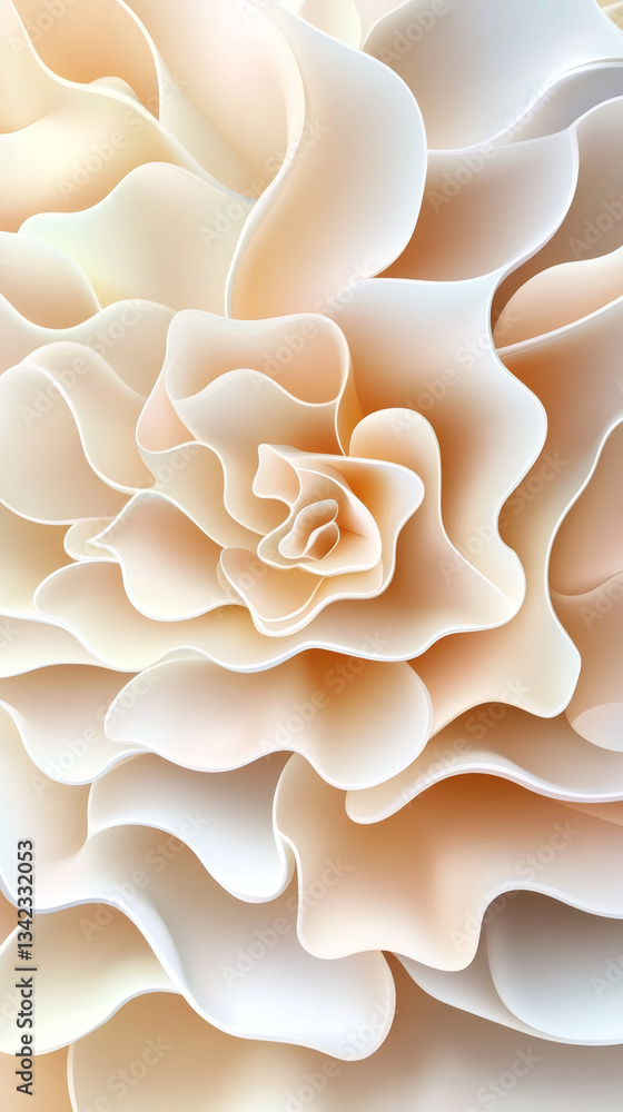 Poster delicate beige flower petals blending softly, forming organic abstract pattern representing gentle n
