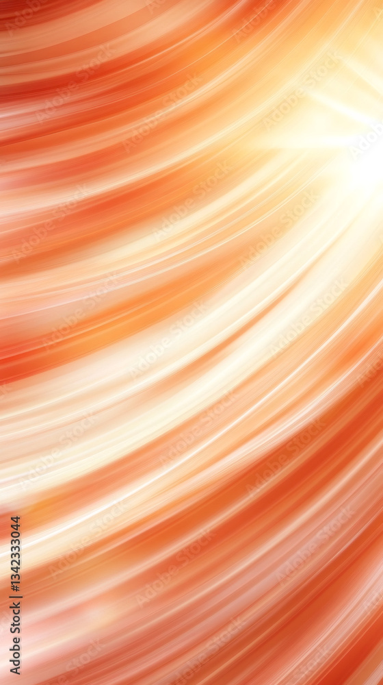 Poster Dynamic orange and white curved lines spiraling toward luminous central point, creating visual movement and vibrant energy