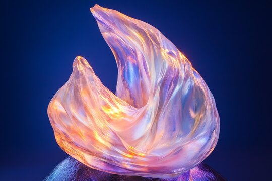 Intricate glass sculpture showcasing swirling holographic reflections in an art gallery setting - Powered by Adobe
