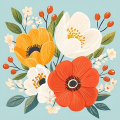 Colorful Floral Bouquet Illustration.