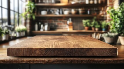 Fototapeta premium Rustic kitchen table, wood surface, shelf background, food display