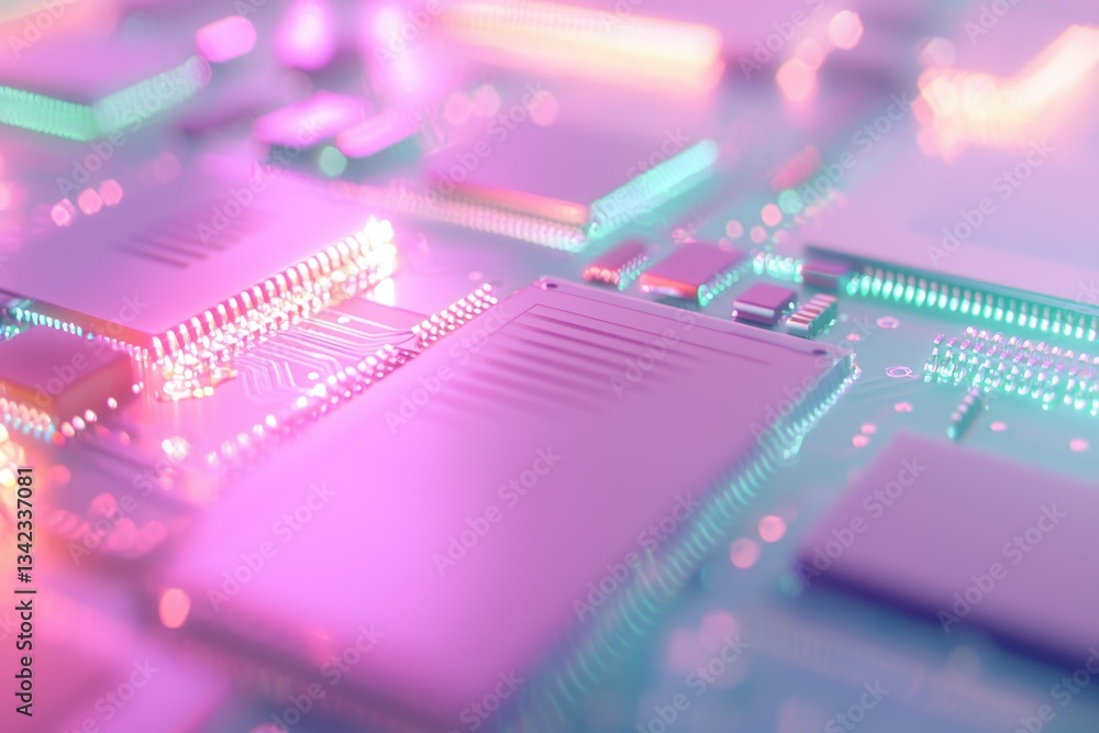 Poster close-up of a circuit board with integrated circuits, showcasing intricate electronic components and