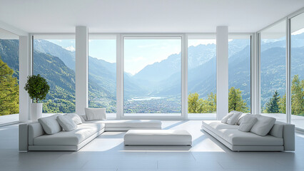 Fototapeta premium Modern White Living Room with Summer View
