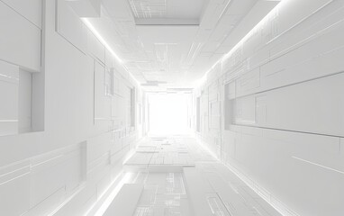 Obraz premium White futuristic corridor, bright light, abstract background, digital art, website design
