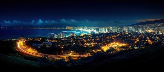 Night Cityscape Coastal Highway, Ocean View