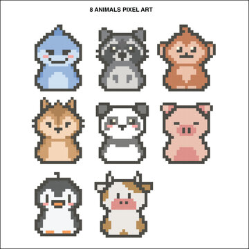 cute animal pixel art symbol icons vector design	