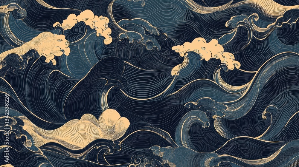 Aufkleber intricate blue and gold waves with artistic swirls and flowing patterns for captivating background o