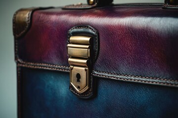 A close-up of a vintage-style leather briefcase with a brass lock, showcasing exquisite craftsmanship and rich color.