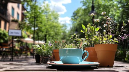 Cup of coffee outside cafe