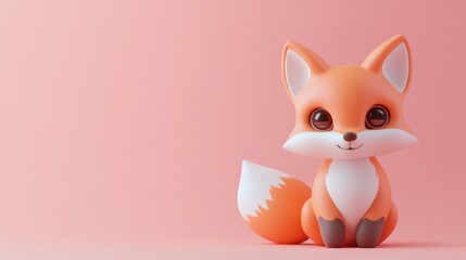 Obraz premium A Cute Cartoon Fox Is Sitting Happily On Pink Background