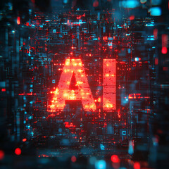 Obraz premium Futuristic AI Technology: Neon Glowing Circuit Network & Digital Innovation Visualization