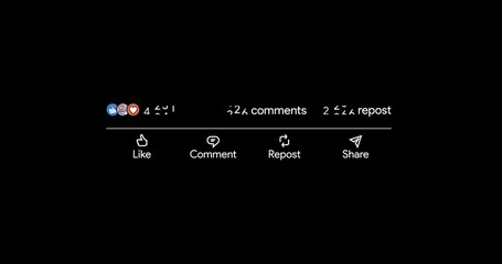 Social media post interaction counter increasing. Likes comments reposts statistics. Linkedin impression success rate. Blog engagement tracking Digital analytics video. Alpha channel MOV video overlay - Powered by Adobe