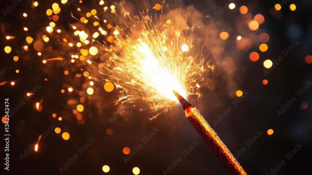 Poster bright and colorful sparkler creating stunning light trails against a dark background, symbolizing c