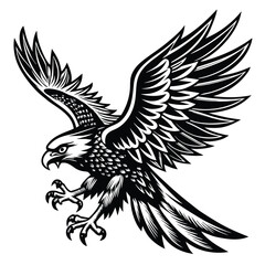 Fototapeta premium Hand-Drawn Black and White Flying Eagle in Intricate Detail