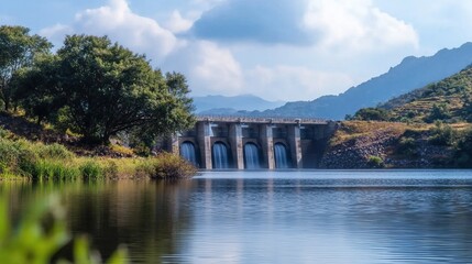 Fototapeta premium Dam landscape with water flowing