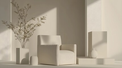 Minimalist Home with Sleek Armchair and Neutral Tones