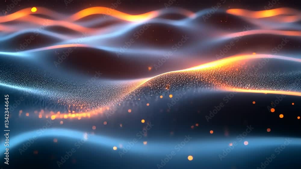 Poster abstract waves of colorful light undulating in a serene digital landscape, creating a calming atmosp