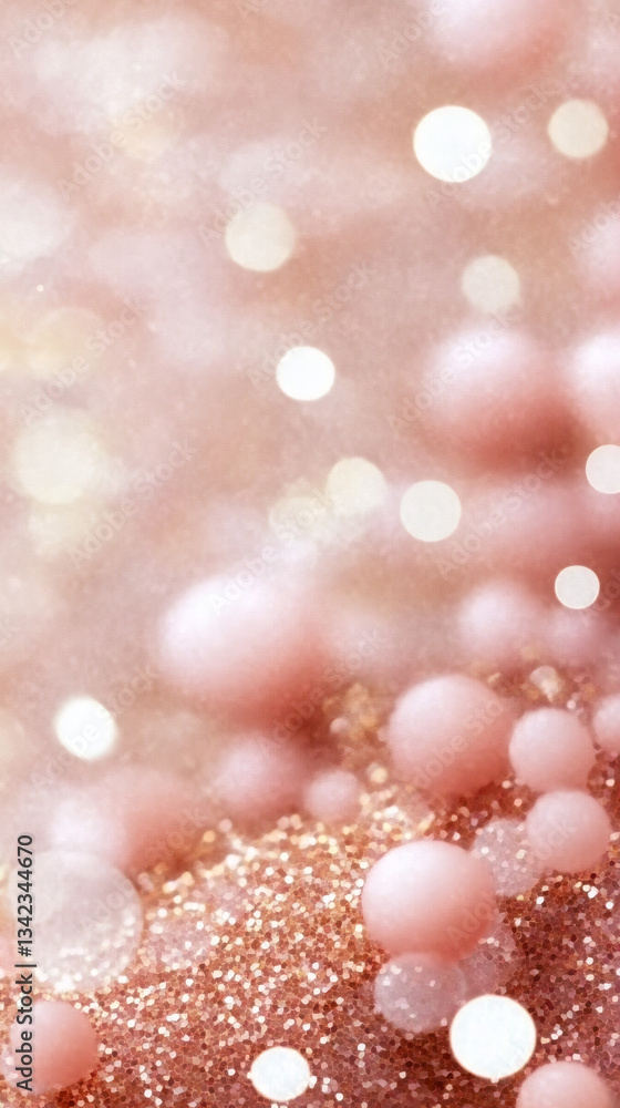 Poster Shimmering pink spheres floating over glittery surface, soft bokeh illuminating delicate translucent orbs with ethereal light