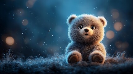Fototapeta premium Cute teddy bear in a mystical forest setting