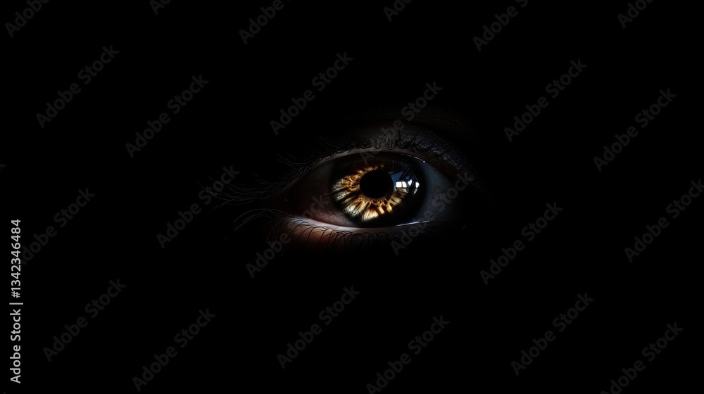Poster close-up view of a unique human eye illuminated against dark background emphasizing color and detail