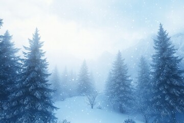 Fototapeta premium A snow covered winter wonderland filled with tall evergreen trees