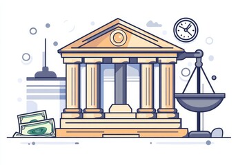 The icon of time is money on scales, illustrating a balance between the two