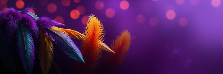 Naklejka premium A beautiful Feathers on a purple background, suitable for design with copy space, Mardi Gras celebration