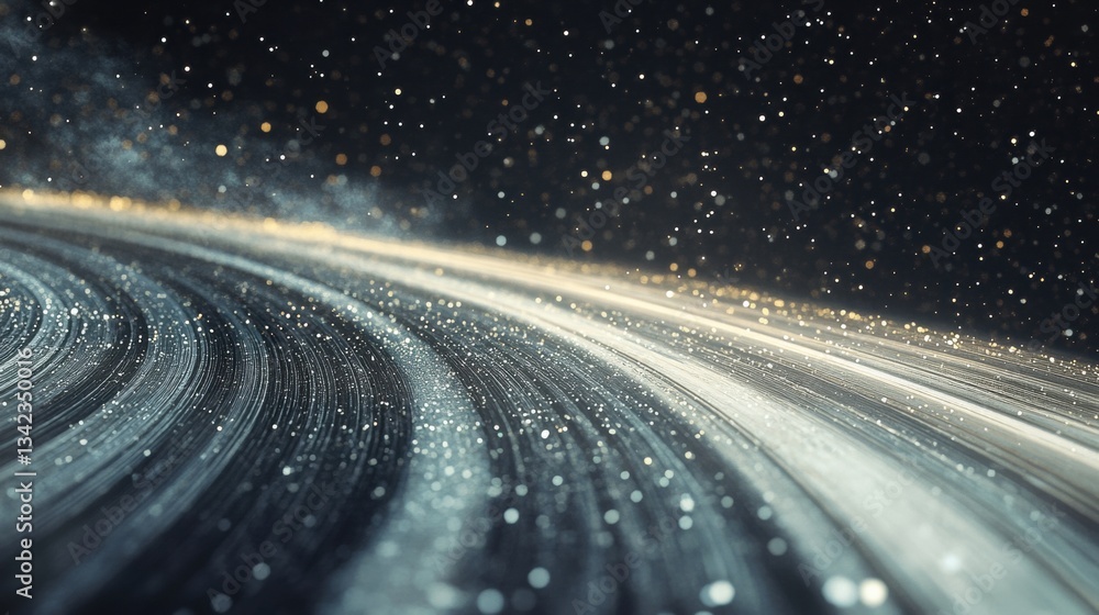 Aufkleber abstract cosmic background with glittering particles and swirling bands, ideal for science and space