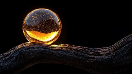 Glowing Glass Sphere on Driftwood