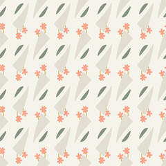 Seamless vector pattern with floral elements and simple geometric shapes. Light soft floral background.