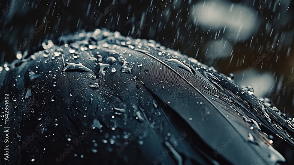 Aufkleber close-up of water droplets on a black surface captured in natural light with soft bokeh background e