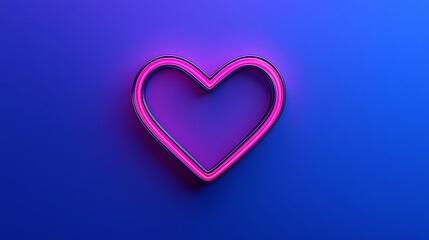Glowing Neon Pink Heart on Blue Background