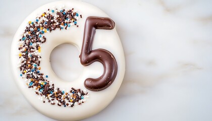 White Donut for Number 5, Marble Background.