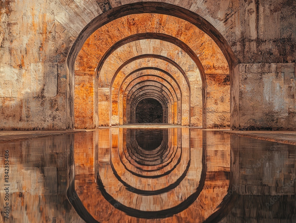 Aufkleber a mesmerizing reflection of symmetrical arches in a still water body, creating a stunning visual eff