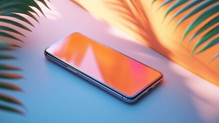 Modern phone mockup customizable screen content placed on a clean surface with vibrant background accents