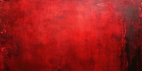 A painted red artwork with dark edges and varied texture