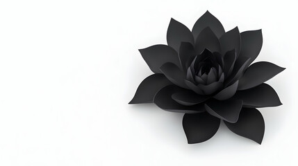 Black lotus flower on white background; minimalist design, perfect for spa, meditation, or wellness concepts