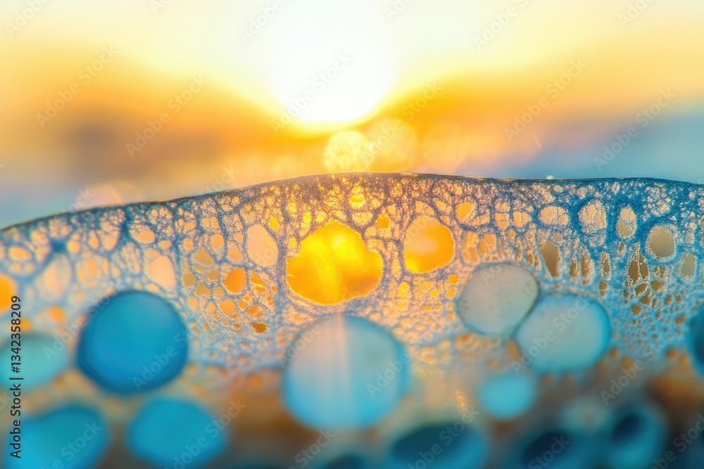 Poster intricate lace-like pattern backlit by a vibrant sunset, creating a mesmerizing abstract image.