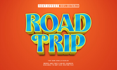Editable 3D Road Trip cartoon text effect template with vibrant colors and playful typography.