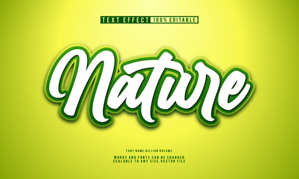 Editable 3D nature-themed text effect template with lush, green aesthetics. Ideal for eco-friendly designs and environmental campaigns.