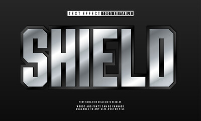 Elegant 3D shield text effect with a sleek silver finish. This editable template is perfect for creating professional and impactful designs.
