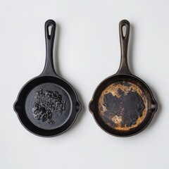 Before & after seasoning cast iron skillet.