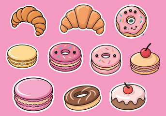 Pastry Donut Stickers: Sweet Treats for Foodies! Cute Croissant Macaron Decals for Planners!