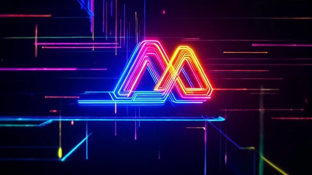 A glitch loop where a neon logo warps with smooth RGB shifts