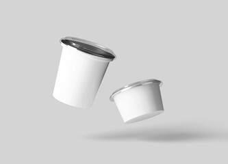 Minimalist White Plastic Yogurt Cup on Gray Background