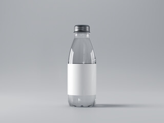 Clear Plastic Water Bottle with Blank Label on Gray Background
