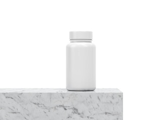 White Plastic Pill Bottle with Blank Label on Marble Surface png transparent