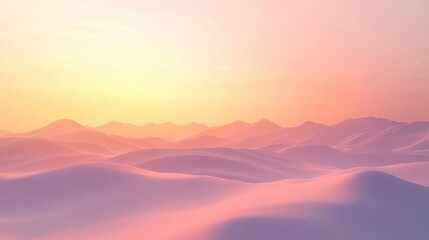 Obraz premium Pink And Orange Sunset Over Misty Mountains And Hills In Scenic Landscape With Soft Clouds And Warm Light Over Horizon Line Background Design Illustration Digital Art Image Photography Art Work With