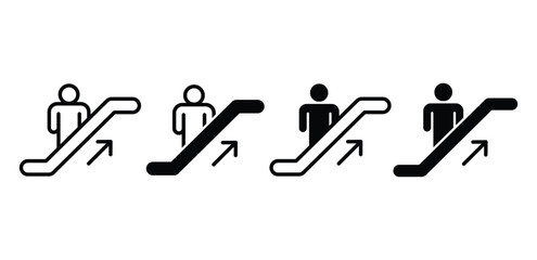 Up Escalator Icon Set Black and White Minimalist Vector Graphics Design Illustration